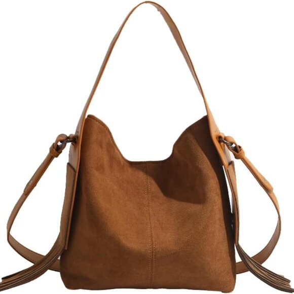 Versatile Suede Bucket Tote Bag for Women - Elegant and Chic Everyday Accessory - Picture 1 of 9